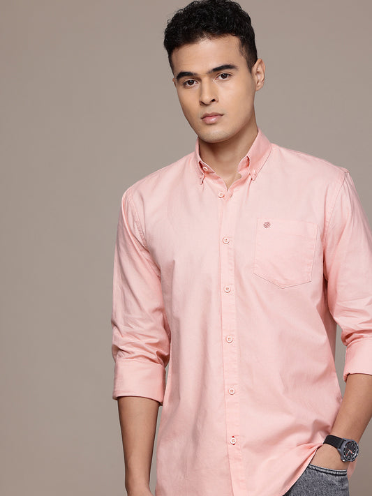 Peach Full Sleeve Oxford Cotton Shirt