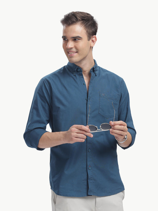 Teal Blue Full Sleeve Oxford Cotton Shirt