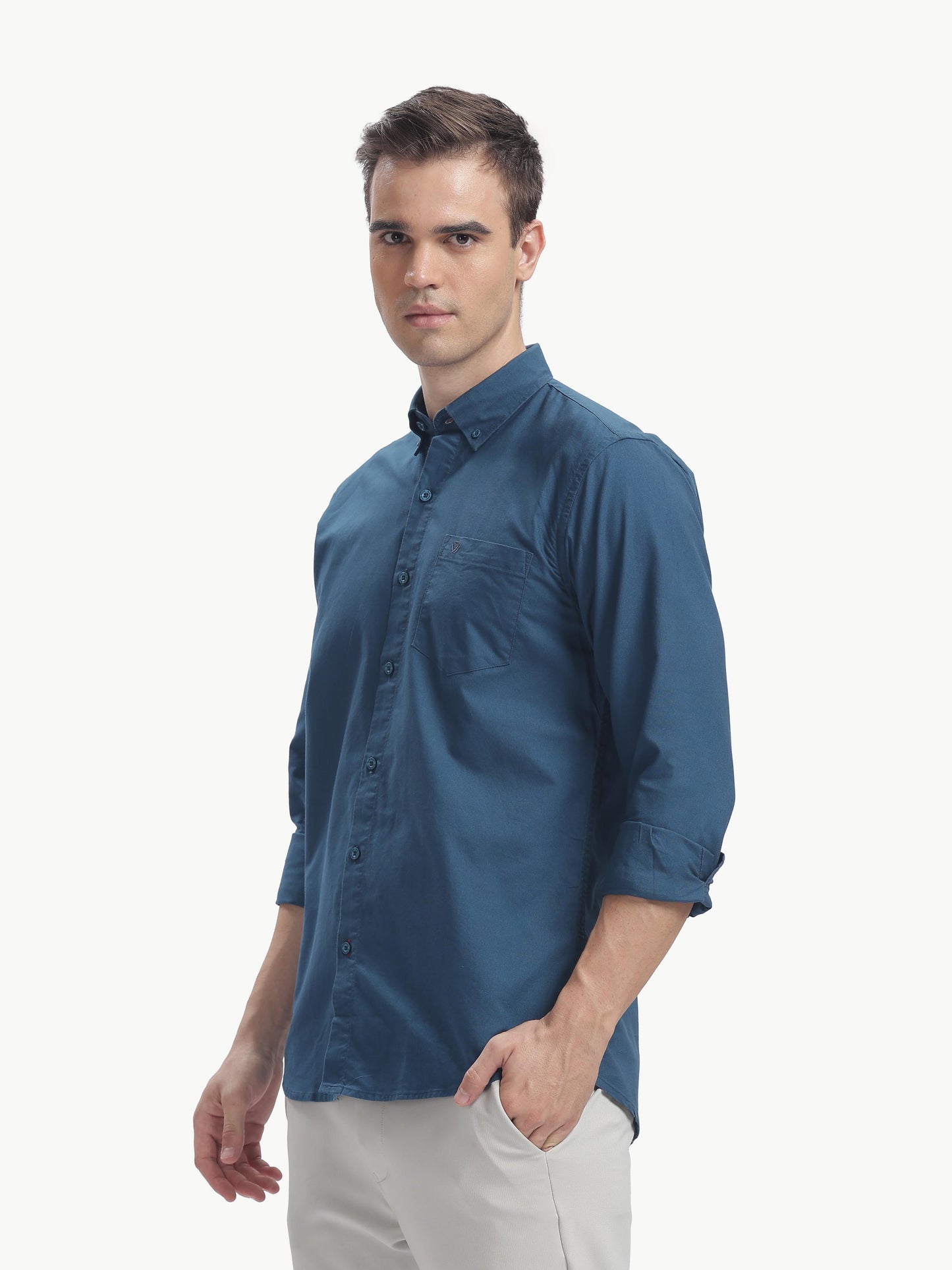 Teal Blue Full Sleeve Oxford Cotton Shirt