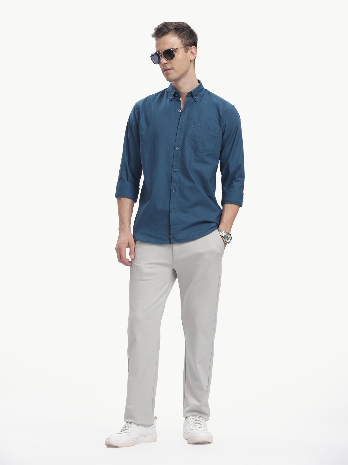 Teal Blue Full Sleeve Oxford Cotton Shirt