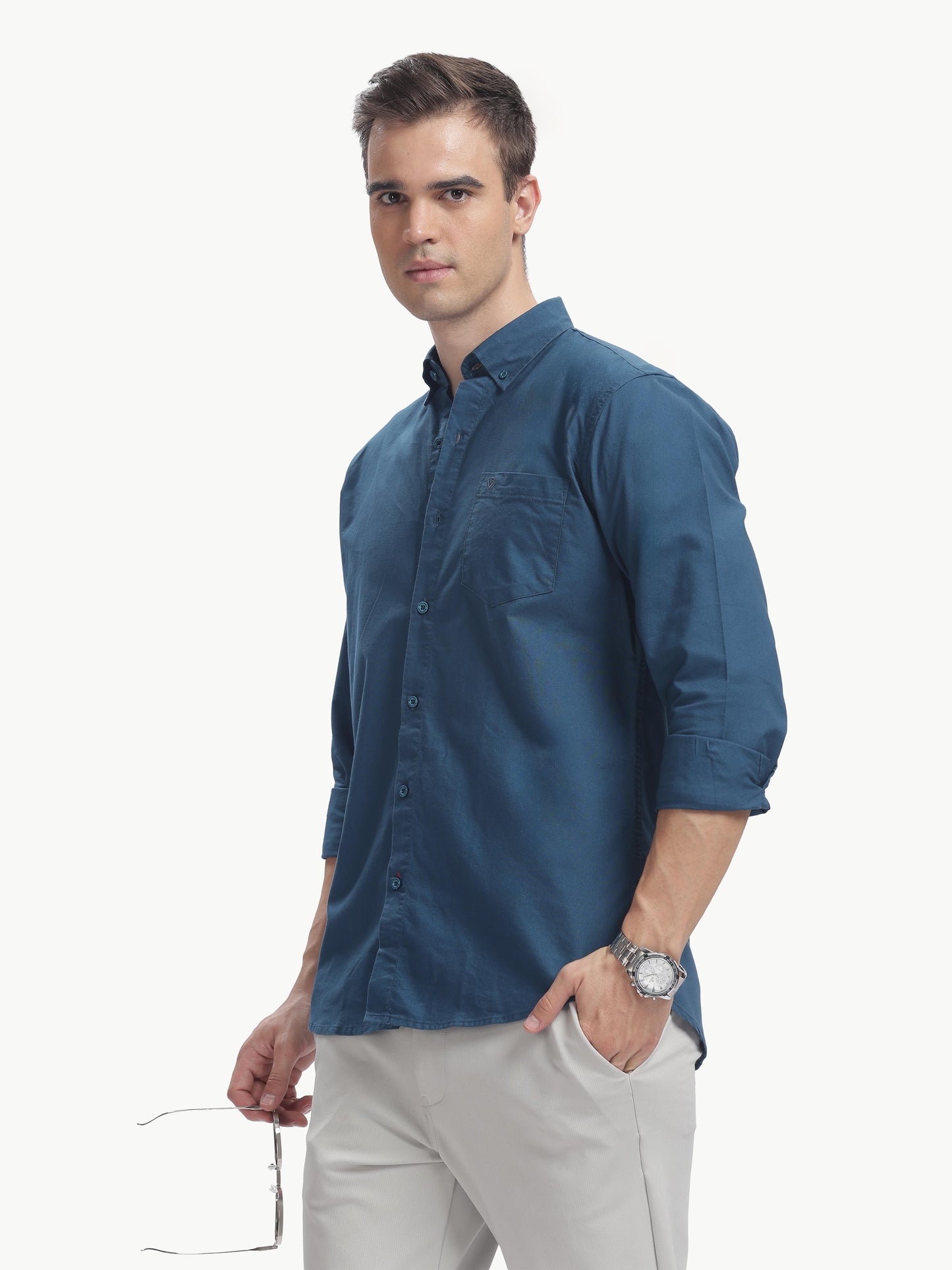 Teal Blue Full Sleeve Oxford Cotton Shirt