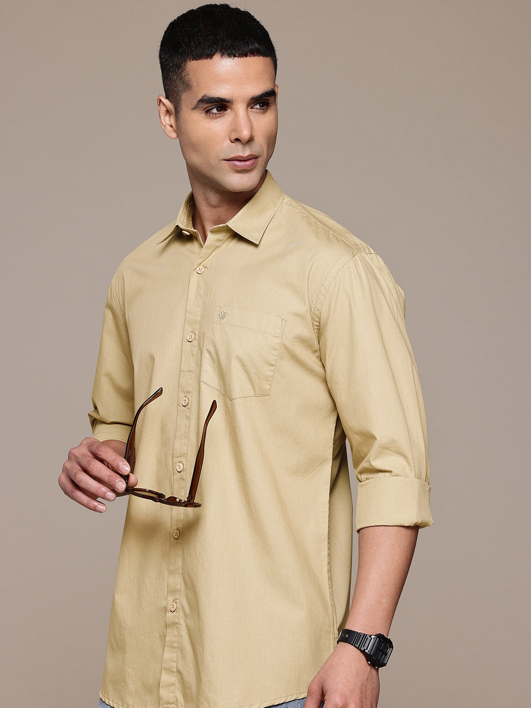 Beige Full Sleeve Pure Cotton Shirt