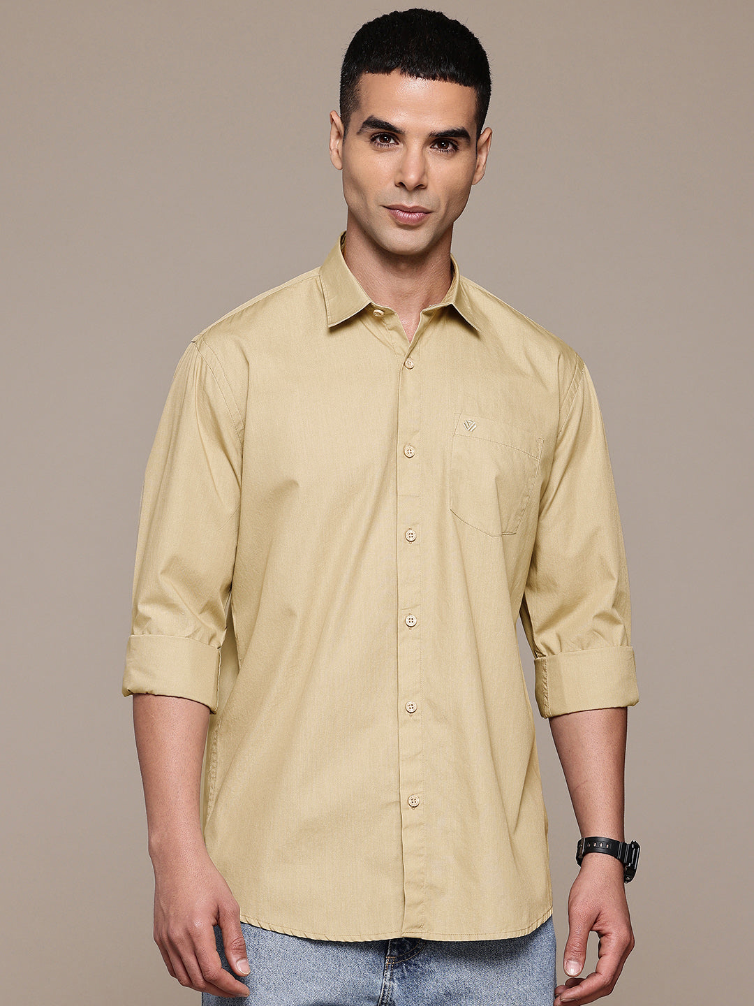 Beige Full Sleeve Pure Cotton Shirt