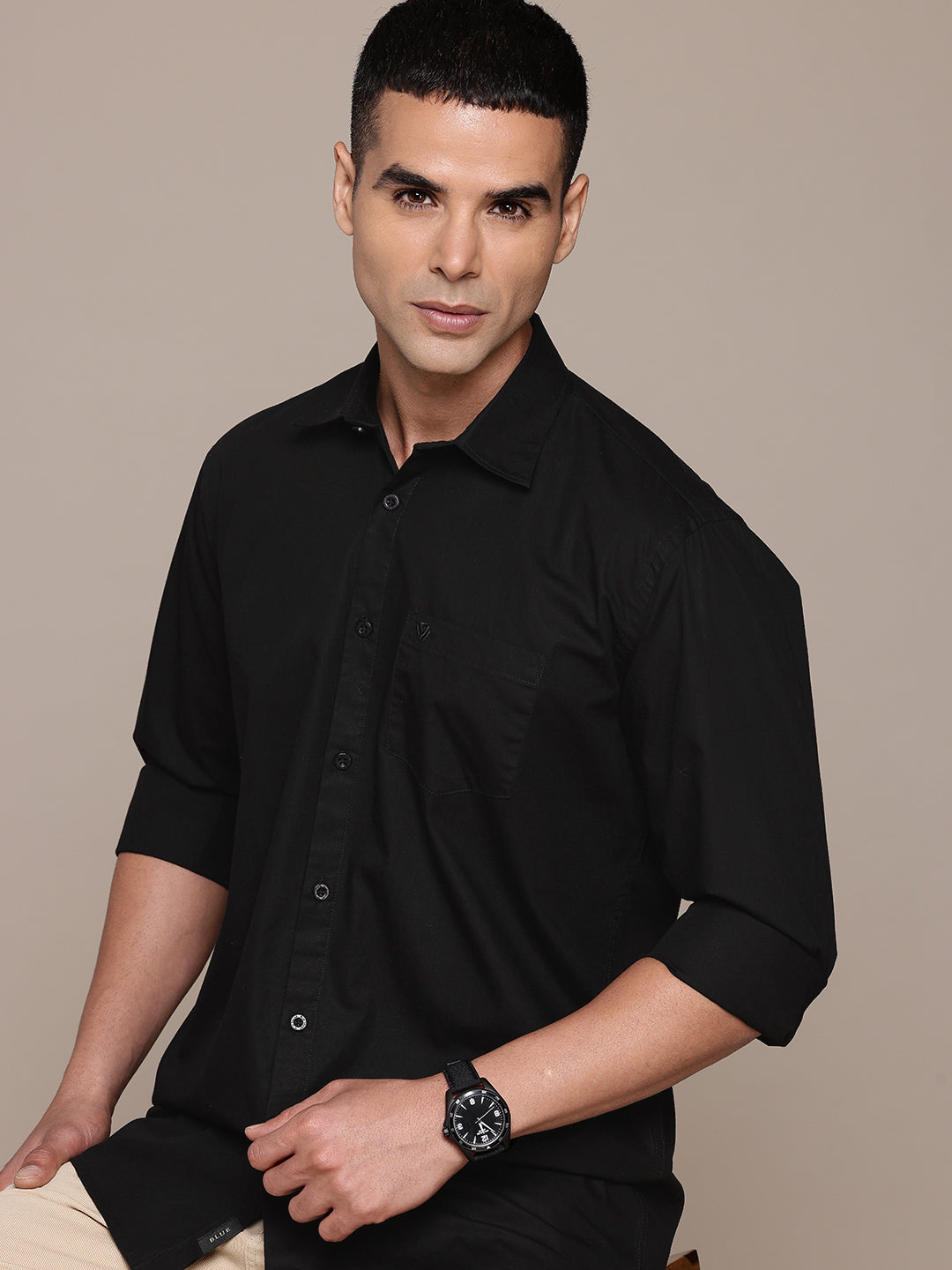 Black Full Sleeve Pure Cotton Shirt