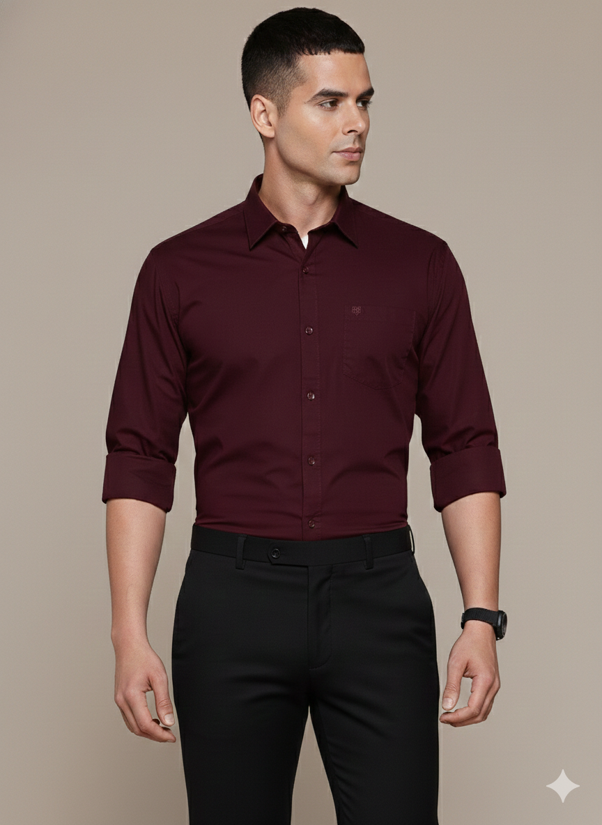 Burgundy Full Sleeve Pure Cotton Shirt