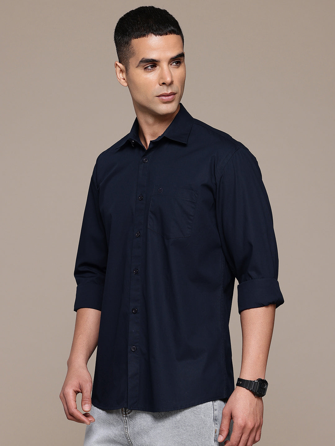 Navy Full Sleeve Pure Cotton Shirt