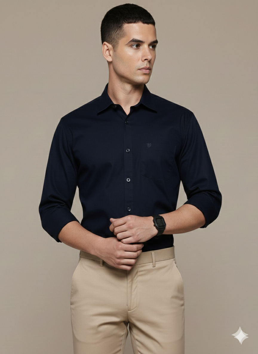 Navy Full Sleeve Pure Cotton Shirt