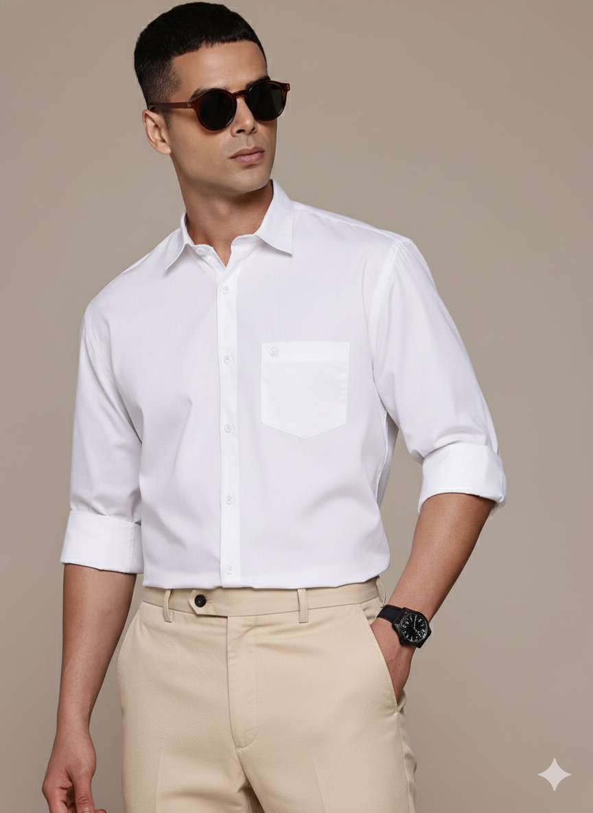 White Full Sleeve Pure Cotton Shirt