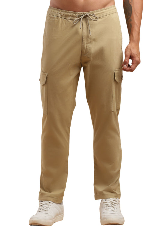 Beige Cotton Straight Fit Cargo