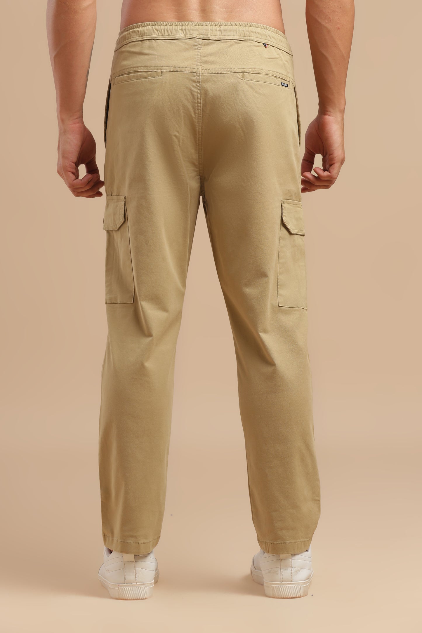 Beige Cotton Straight Fit Cargo