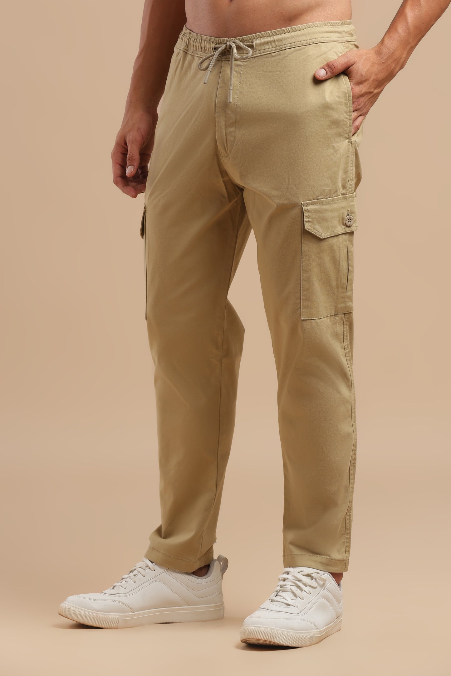 Beige Cotton Straight Fit Cargo