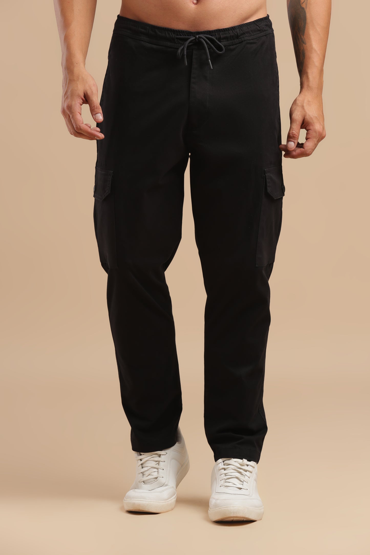Black Cotton Straight Fit Cargo