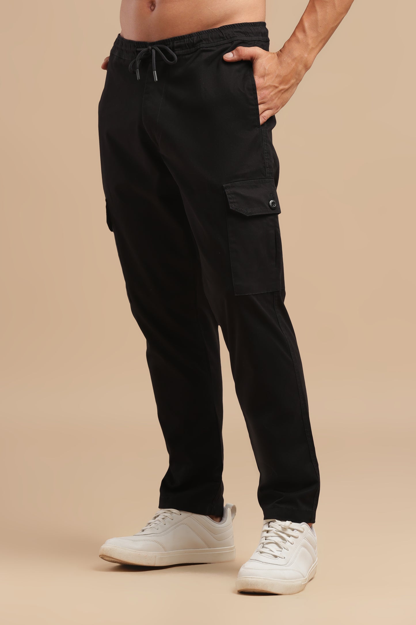 Black Cotton Straight Fit Cargo