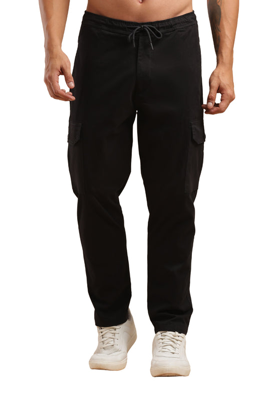 Black Cotton Straight Fit Cargo