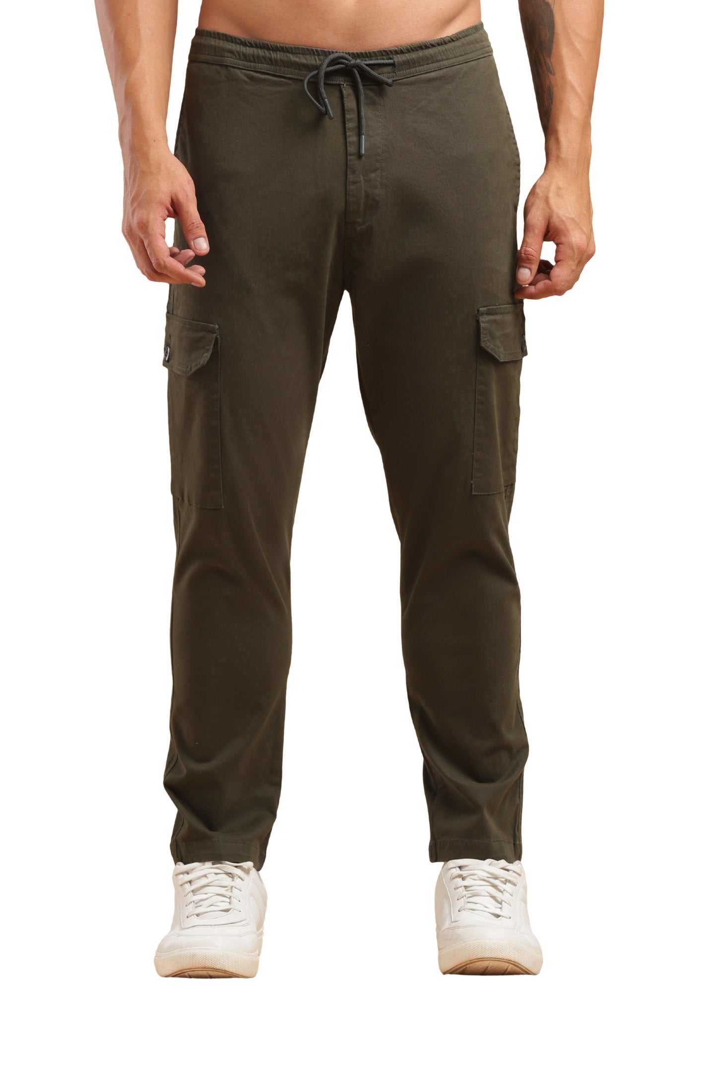 Bottle Green Cotton Straight Fit Cargo