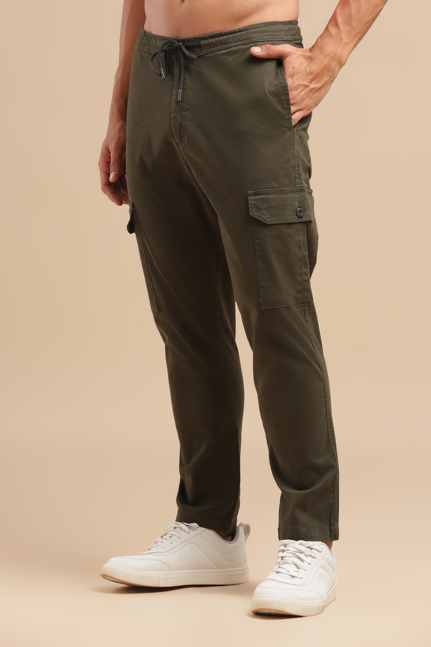 Bottle Green Cotton Straight Fit Cargo