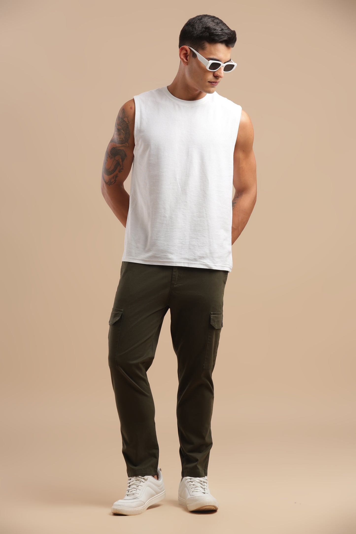 Bottle Green Cotton Straight Fit Cargo