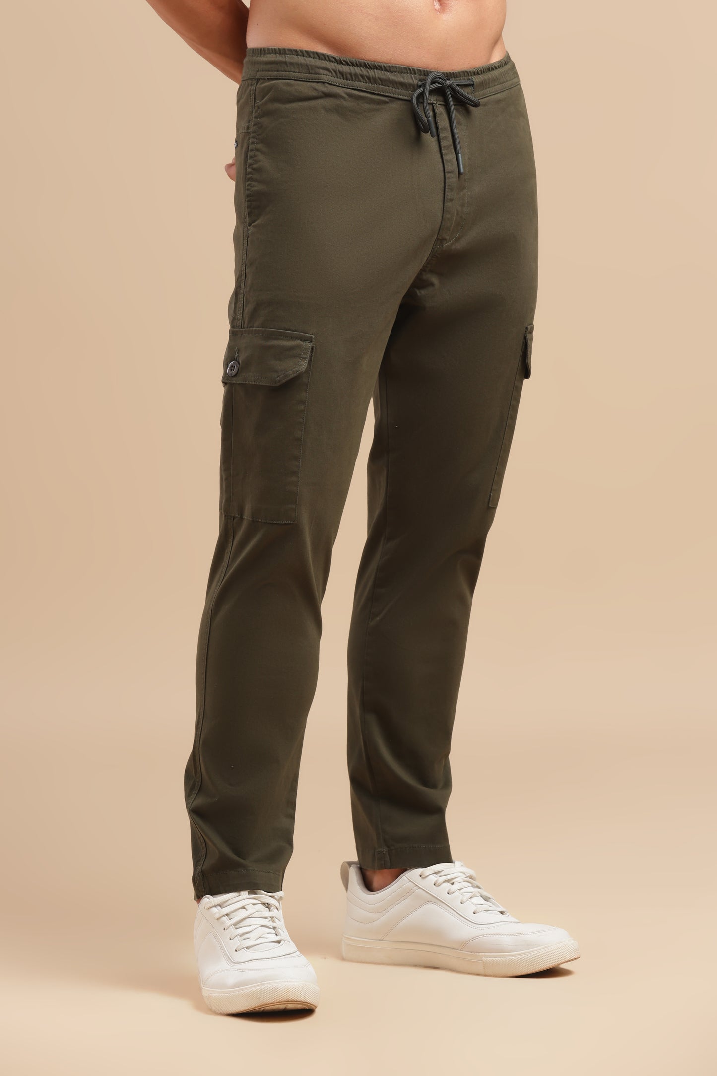 Bottle Green Cotton Straight Fit Cargo