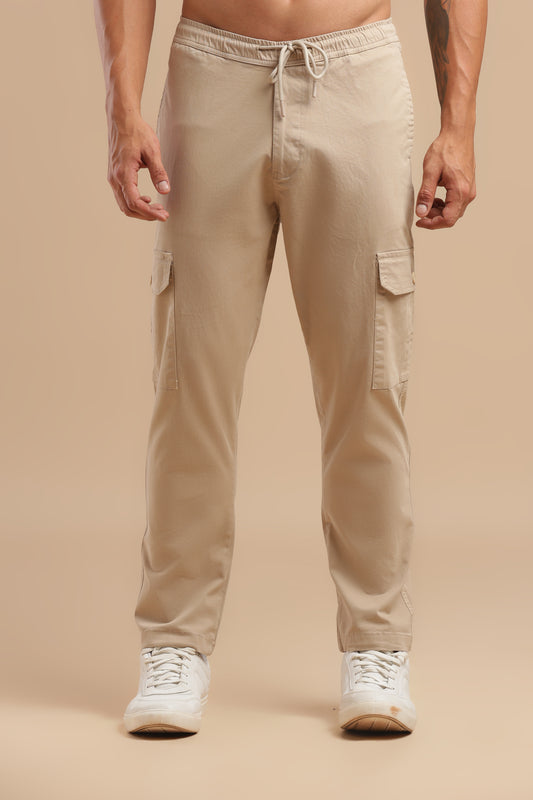 Cream Cotton Straight Fit Cargo