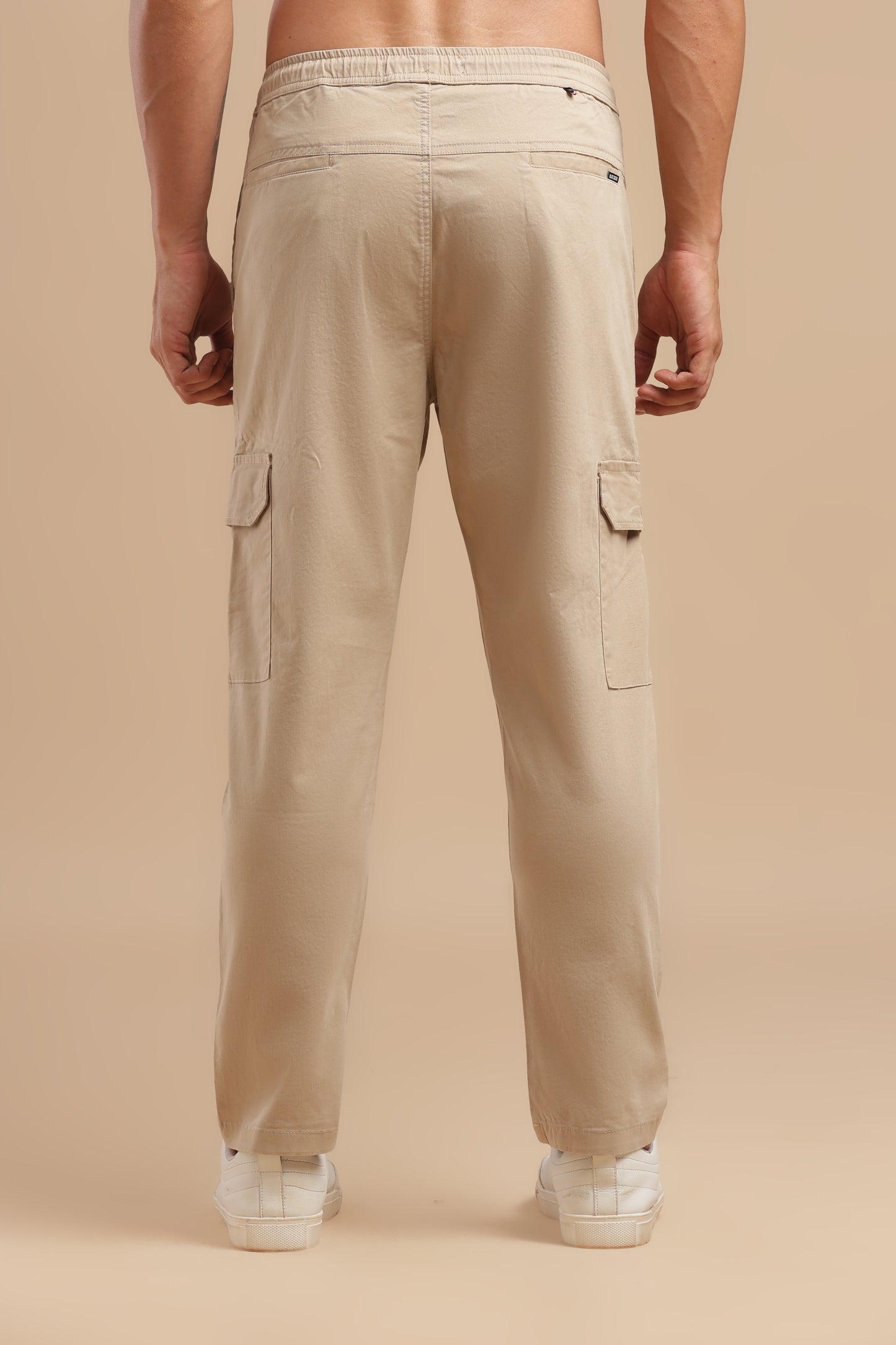 Cream Cotton Straight Fit Cargo