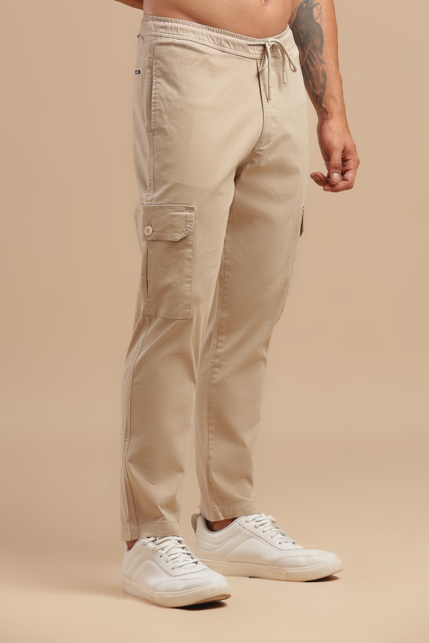 Cream Cotton Straight Fit Cargo