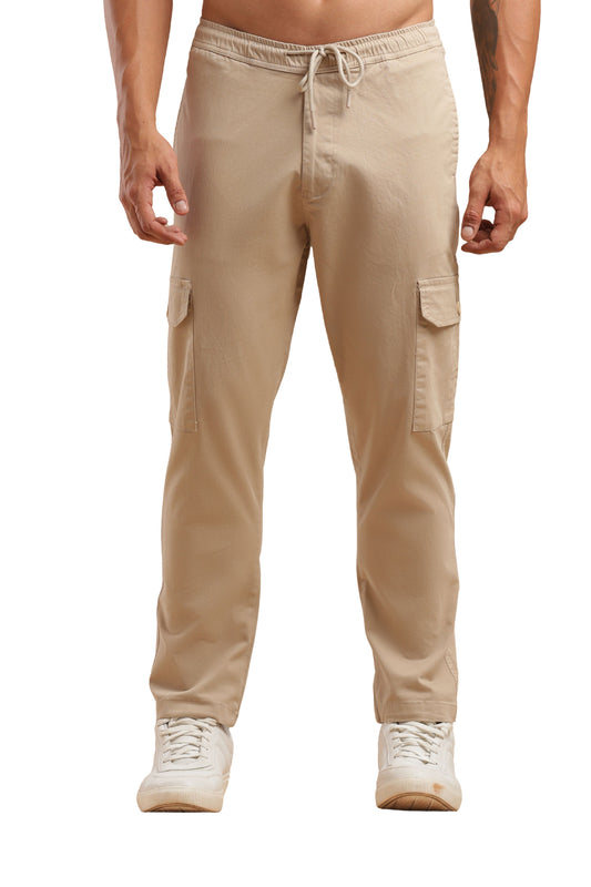 Cream Cotton Straight Fit Cargo