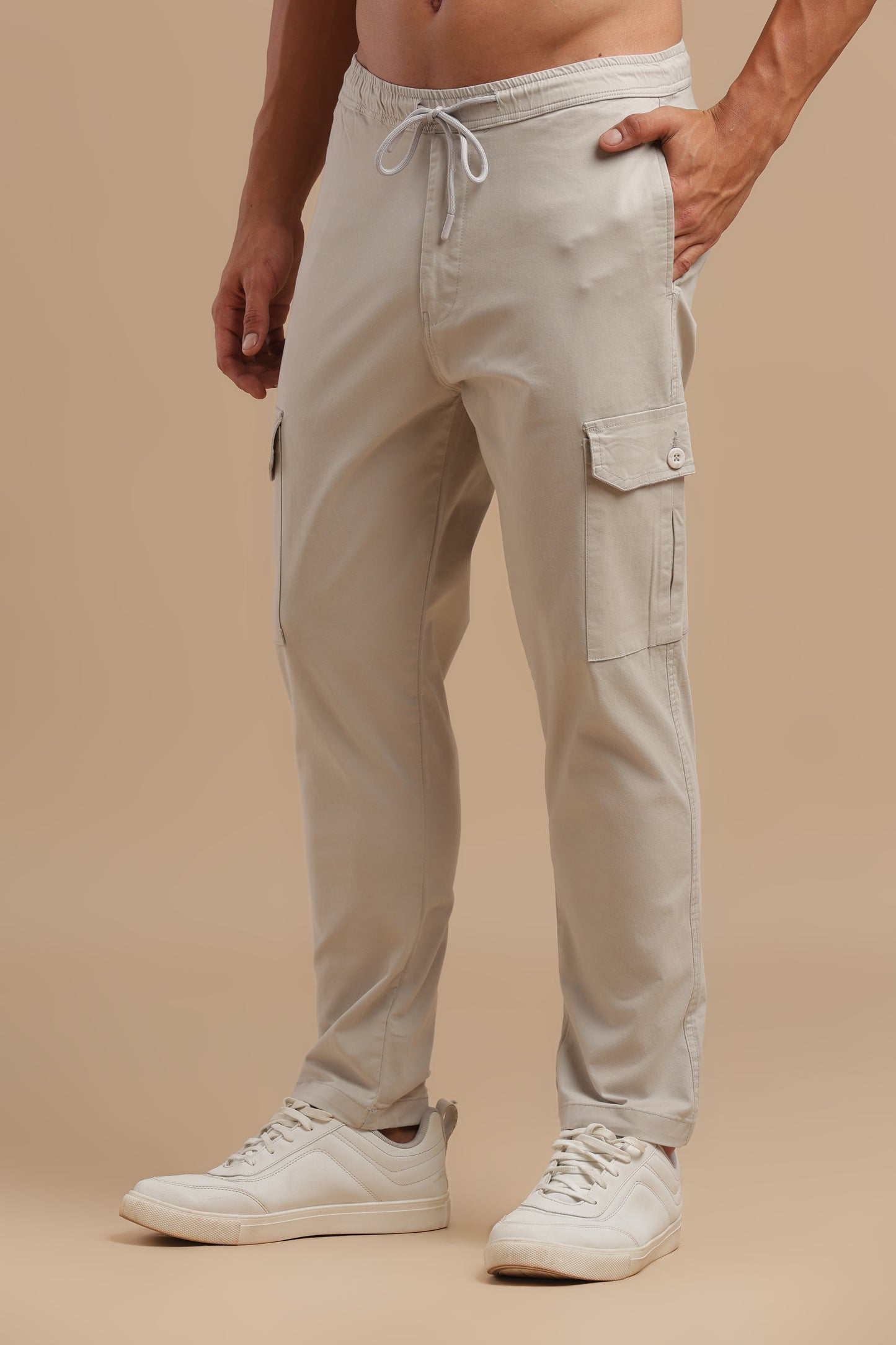 Silver Cotton Straight Fit Cargo