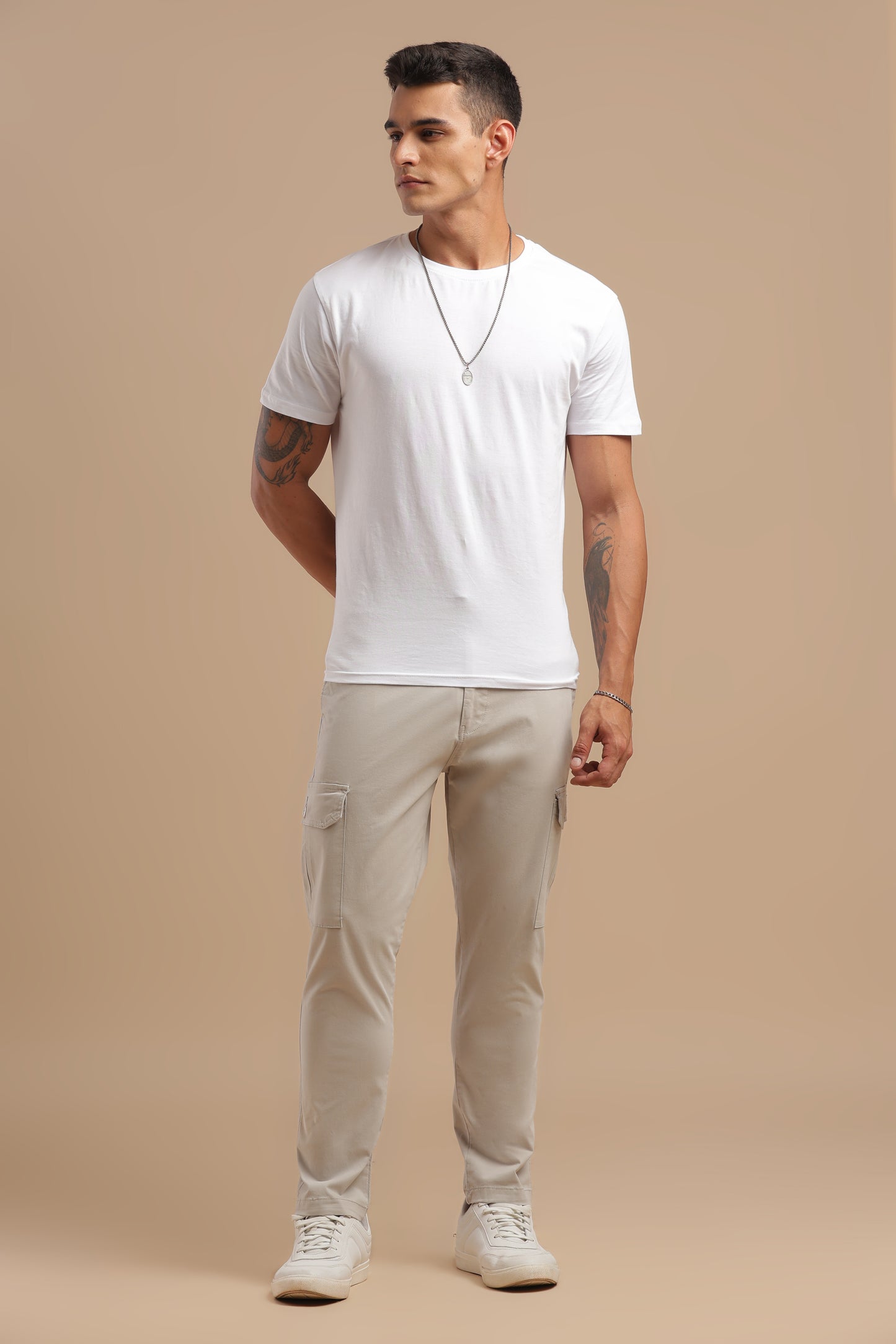 Silver Cotton Straight Fit Cargo