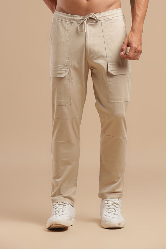 Beige Cotton Straight Fit Utility Cargo