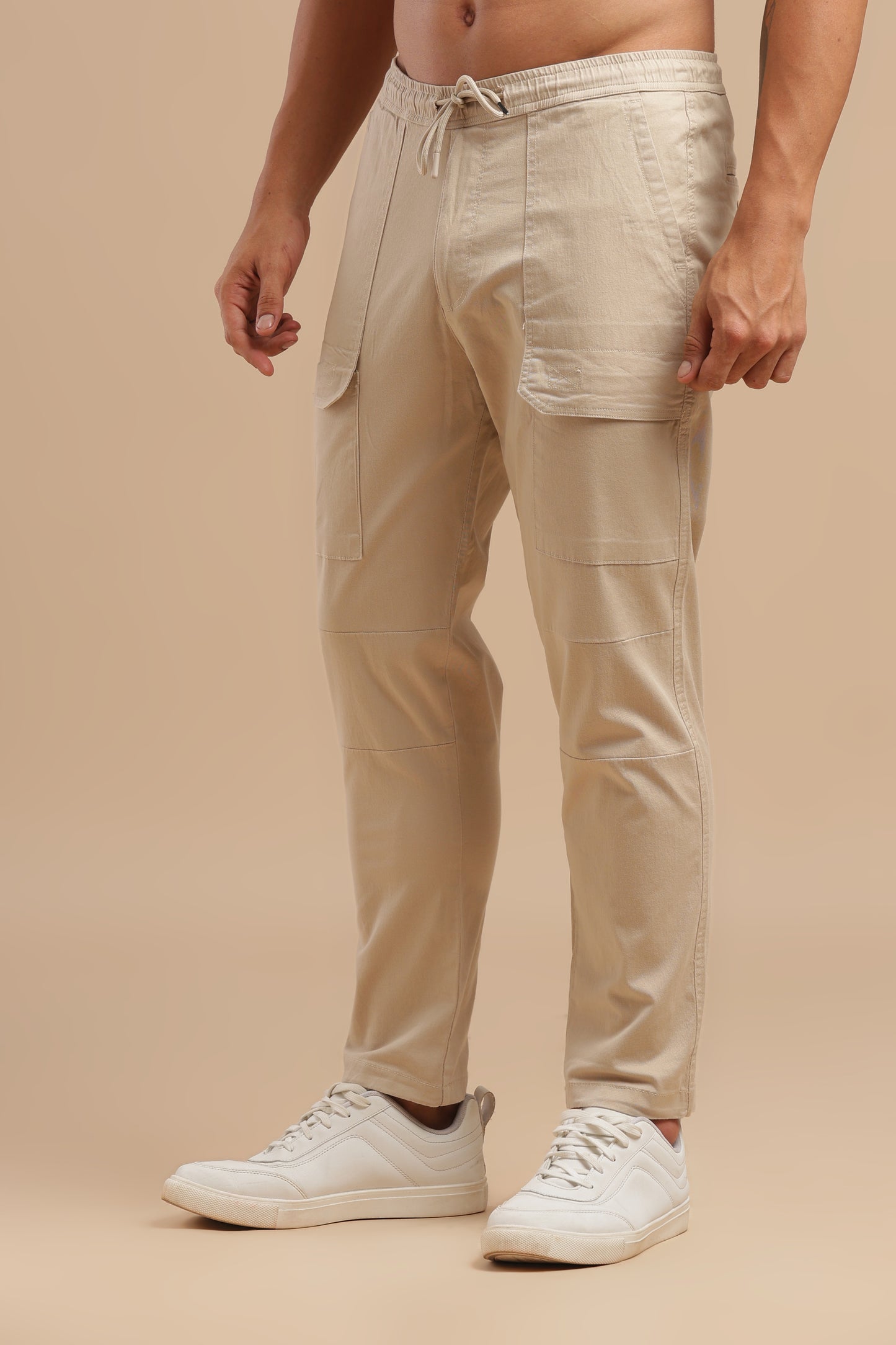 Beige Cotton Straight Fit Utility Cargo