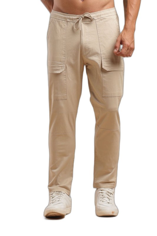 Beige Cotton Straight Fit Utility Cargo