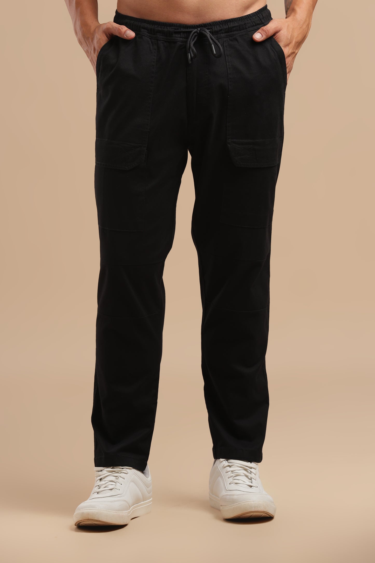 Black Cotton Straight Fit Utility Cargo