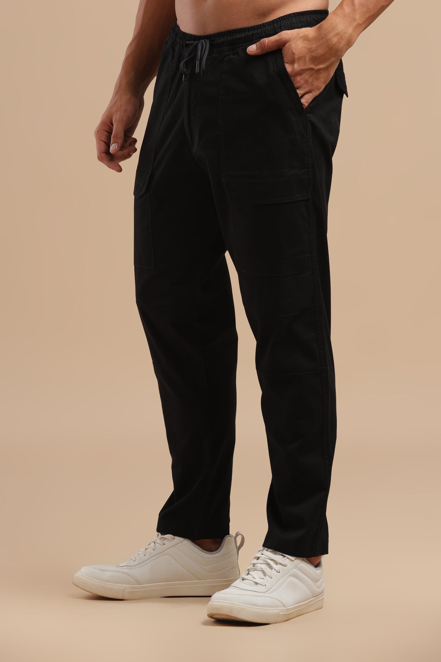 Black Cotton Straight Fit Utility Cargo