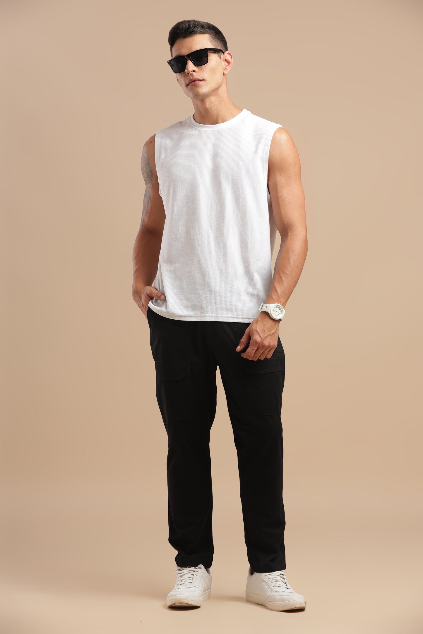 Black Cotton Straight Fit Utility Cargo