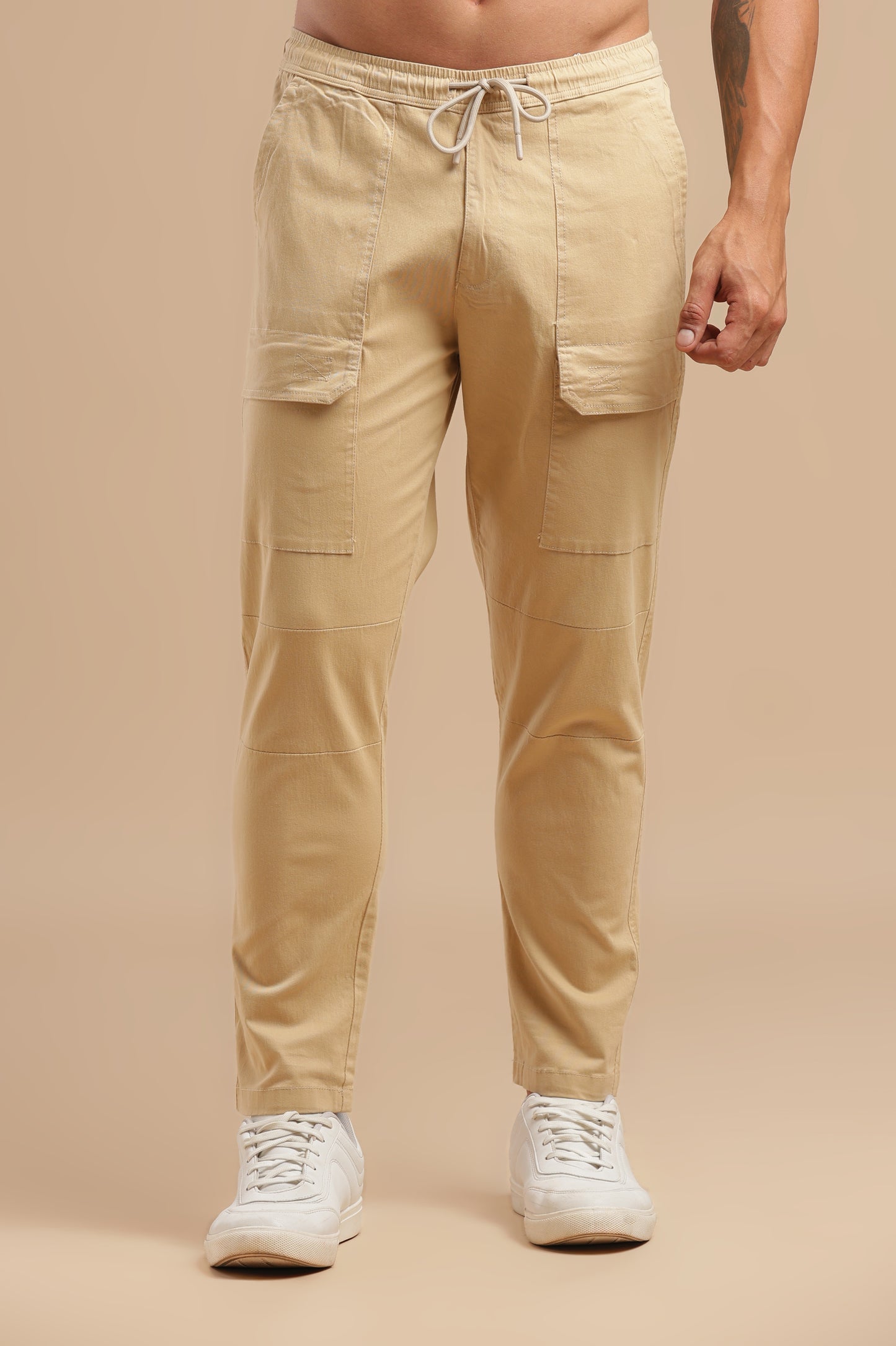 Cream Cotton Straight Fit Utility Cargo