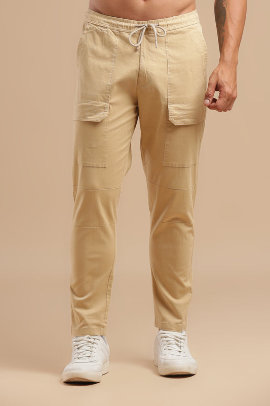 Cream Cotton Straight Fit Utility Cargo