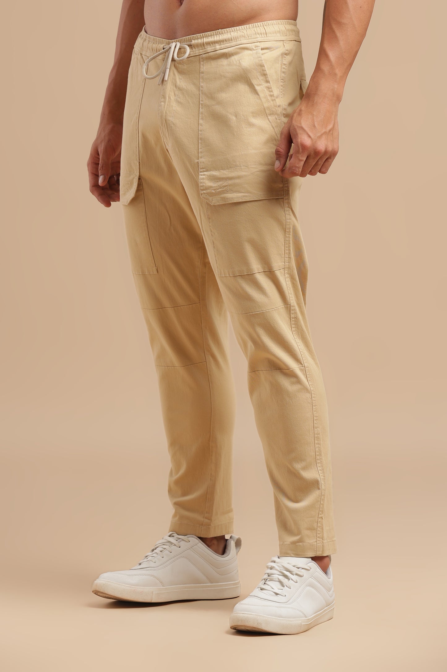 Cream Cotton Straight Fit Utility Cargo