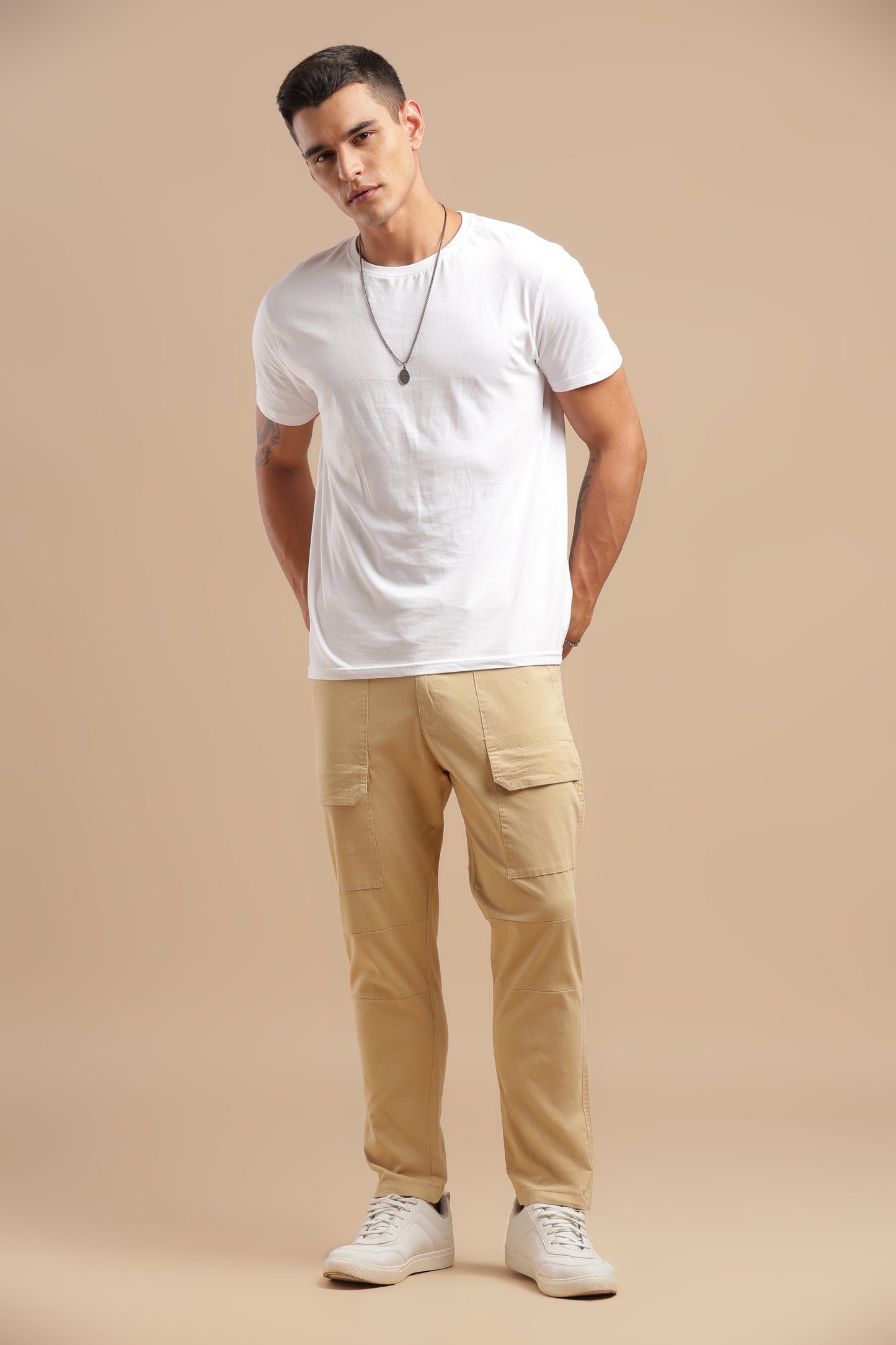 Cream Cotton Straight Fit Utility Cargo