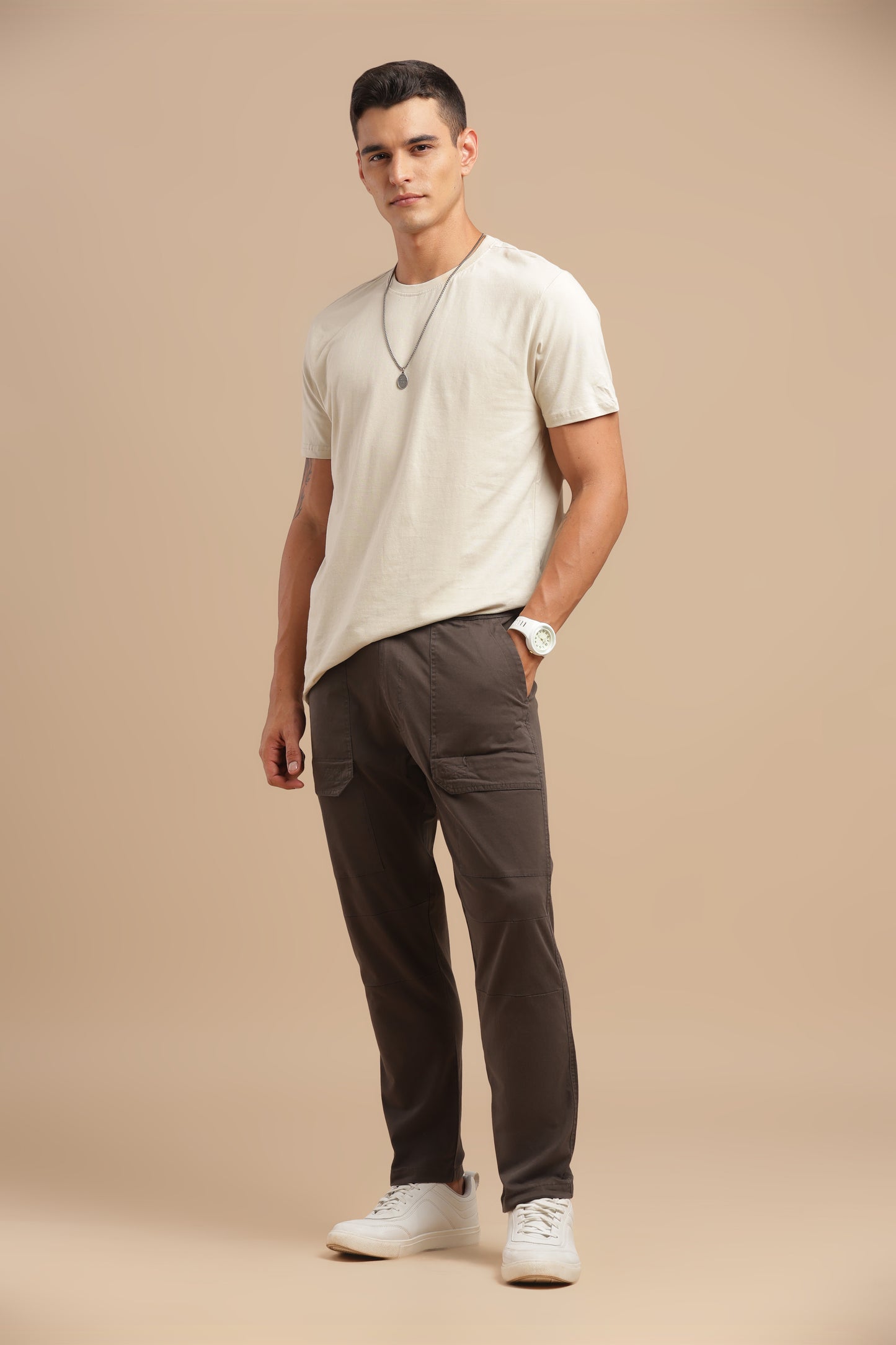 Dark Grey Cotton Straight Fit Utility Cargo