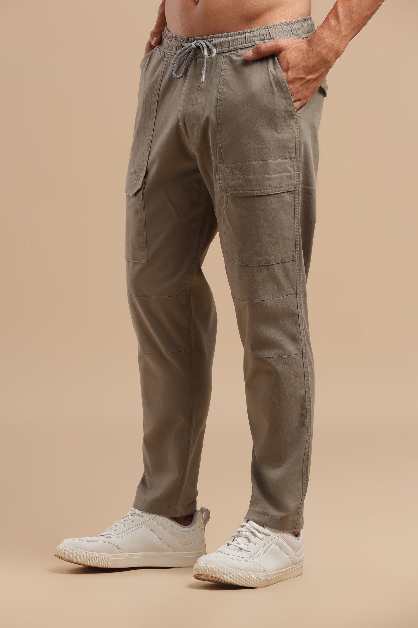 Grey Cotton Straight Fit Utility Cargo