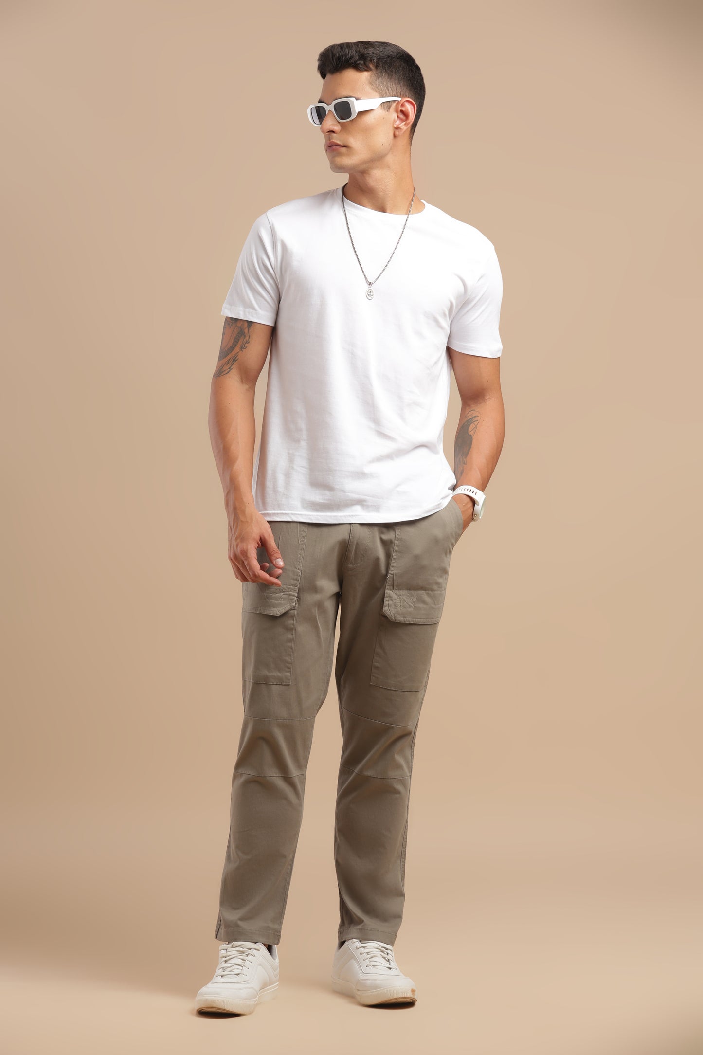 Grey Cotton Straight Fit Utility Cargo