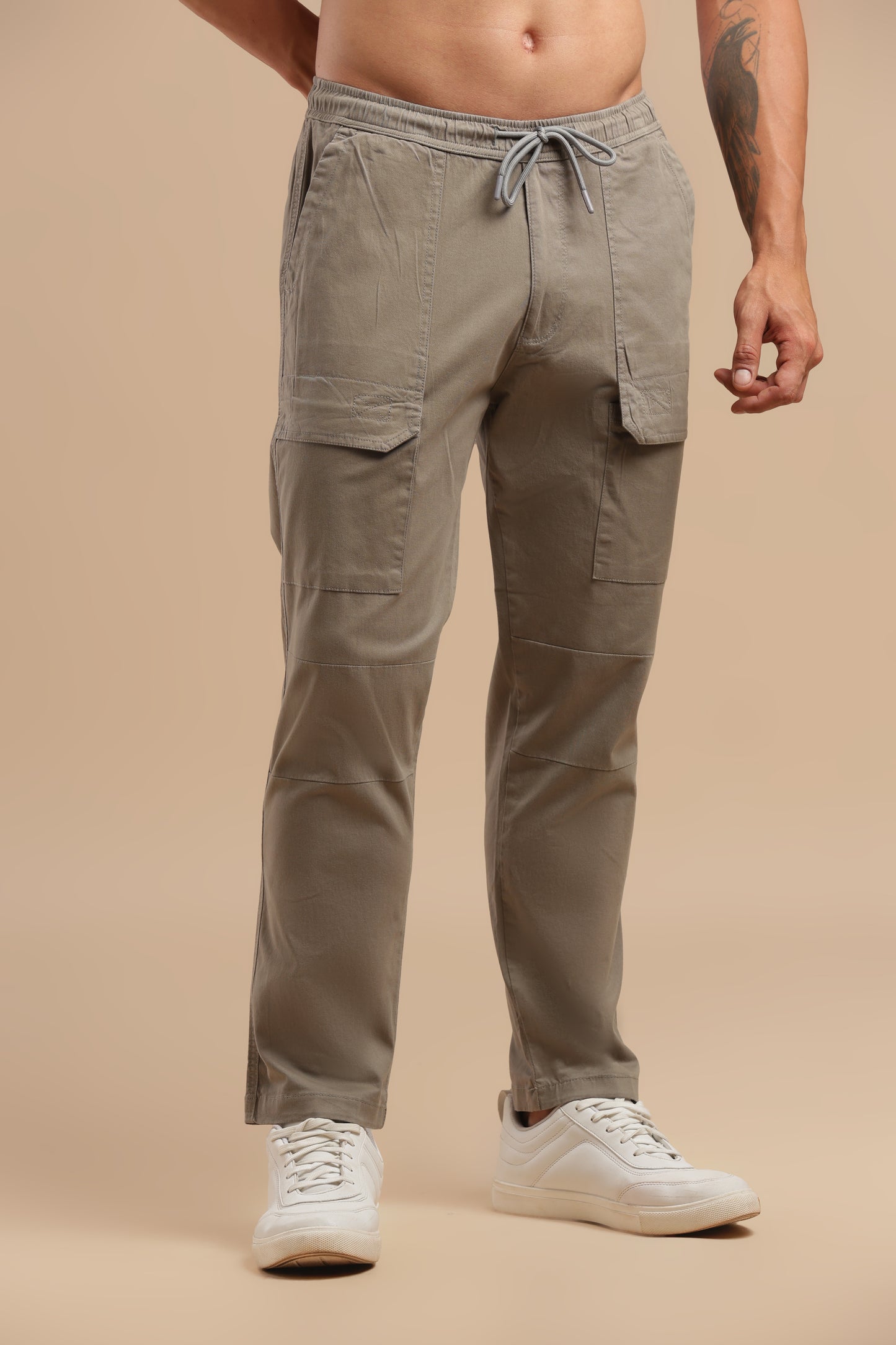 Grey Cotton Straight Fit Utility Cargo