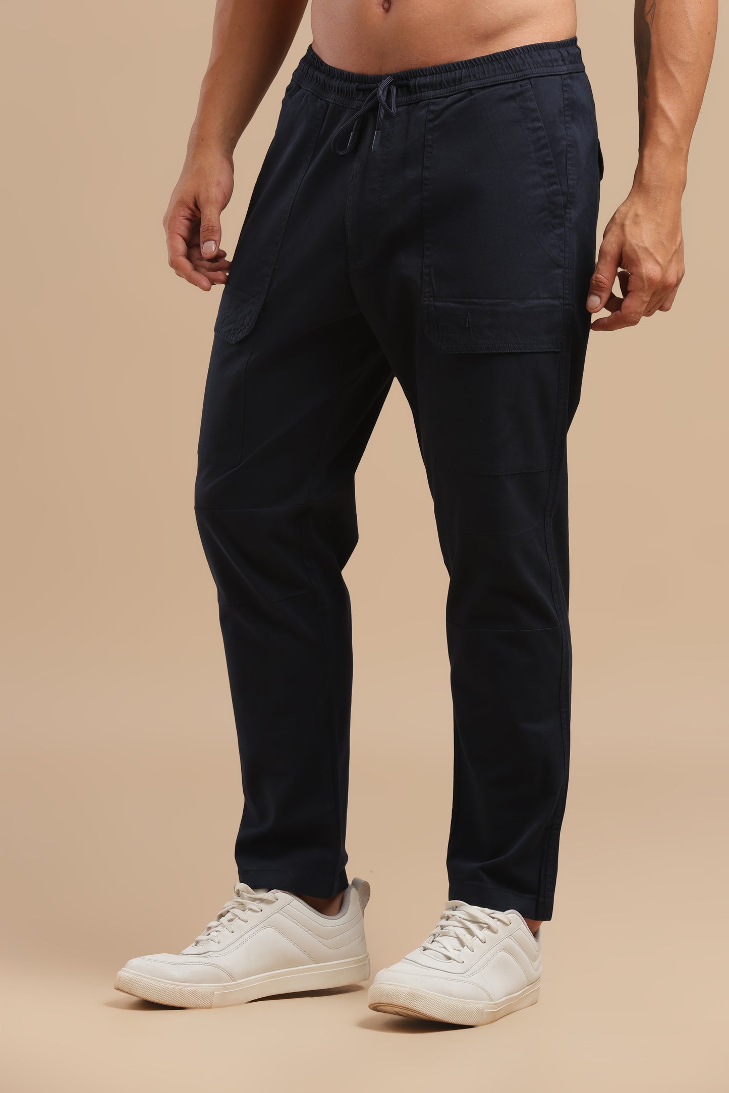 Navy Blue Cotton Straight Fit Utility Cargo