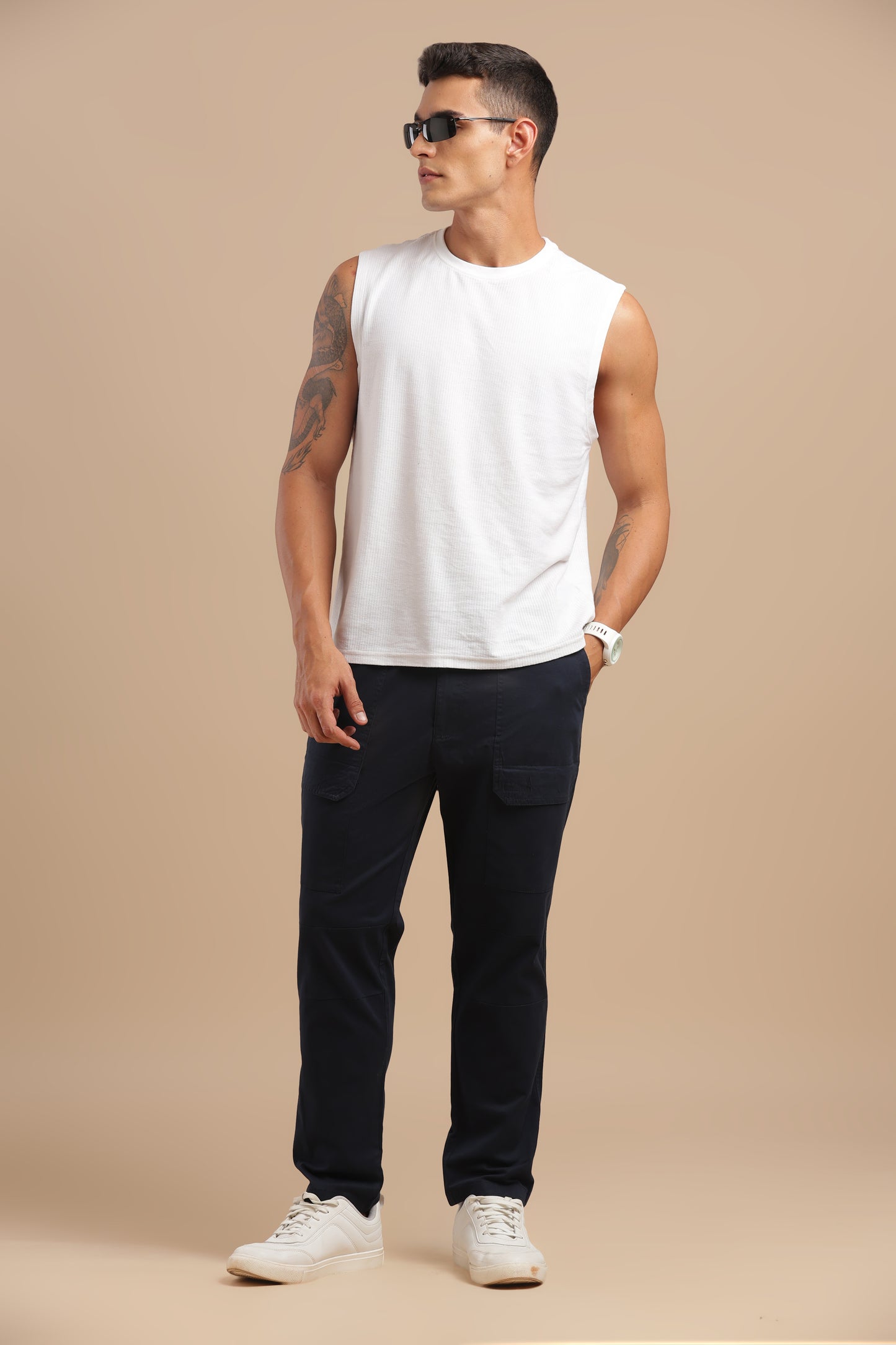Navy Blue Cotton Straight Fit Utility Cargo