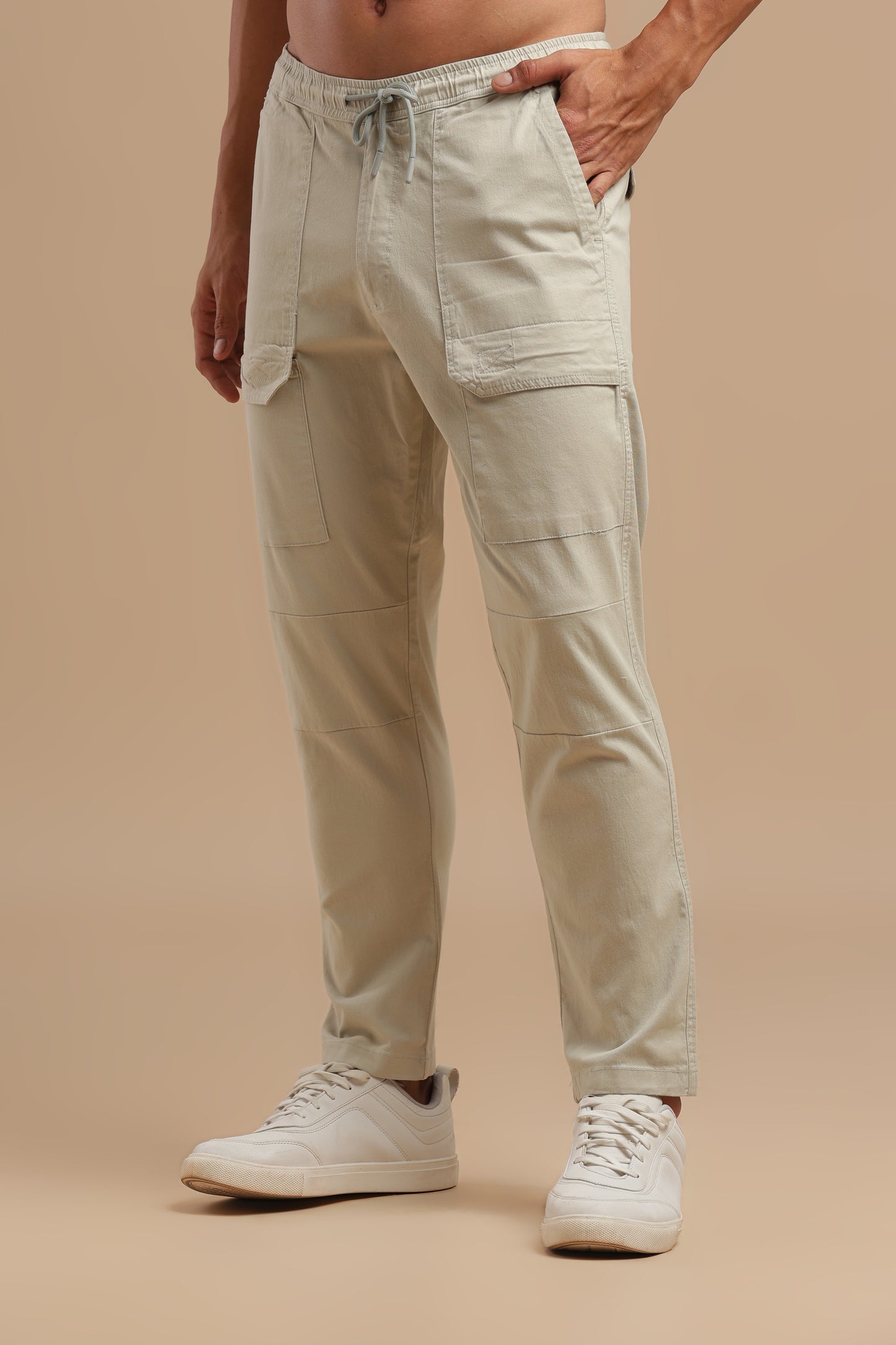 Off White Cotton Straight Fit Utility Cargo