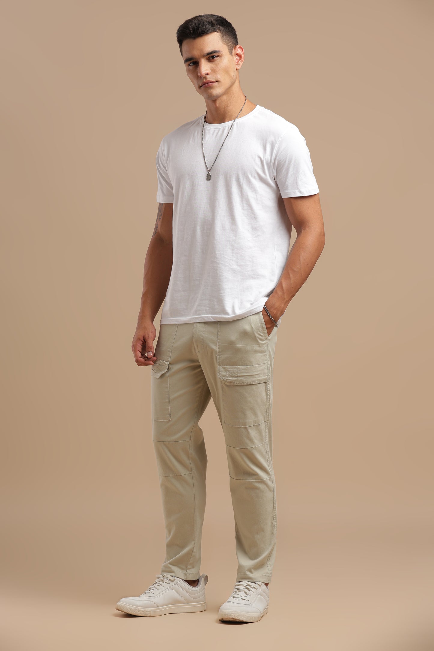Off White Cotton Straight Fit Utility Cargo