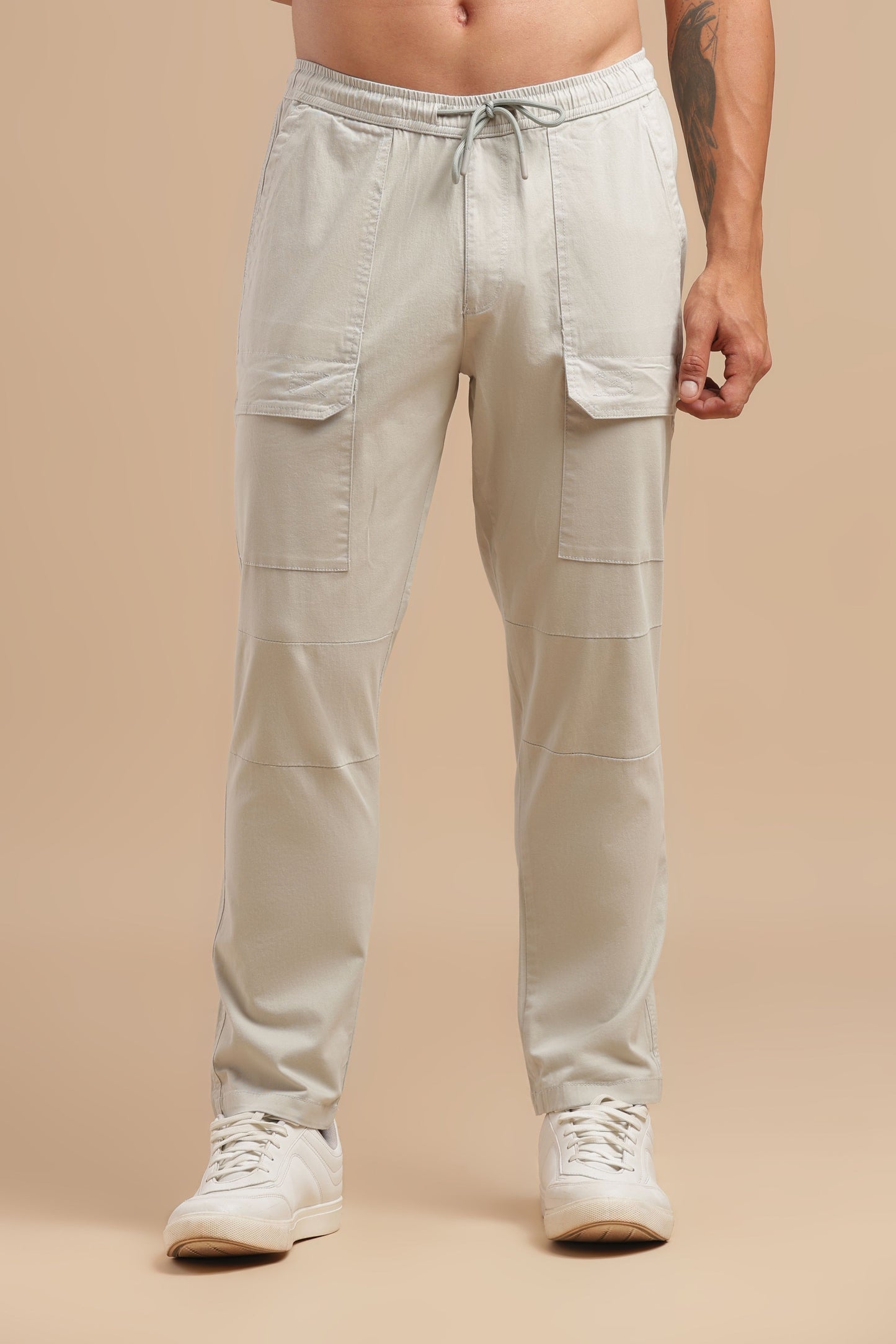 Silver Cotton Straight Fit Utility Cargo