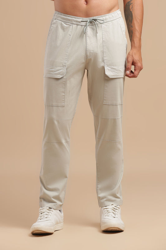 Silver Cotton Straight Fit Utility Cargo