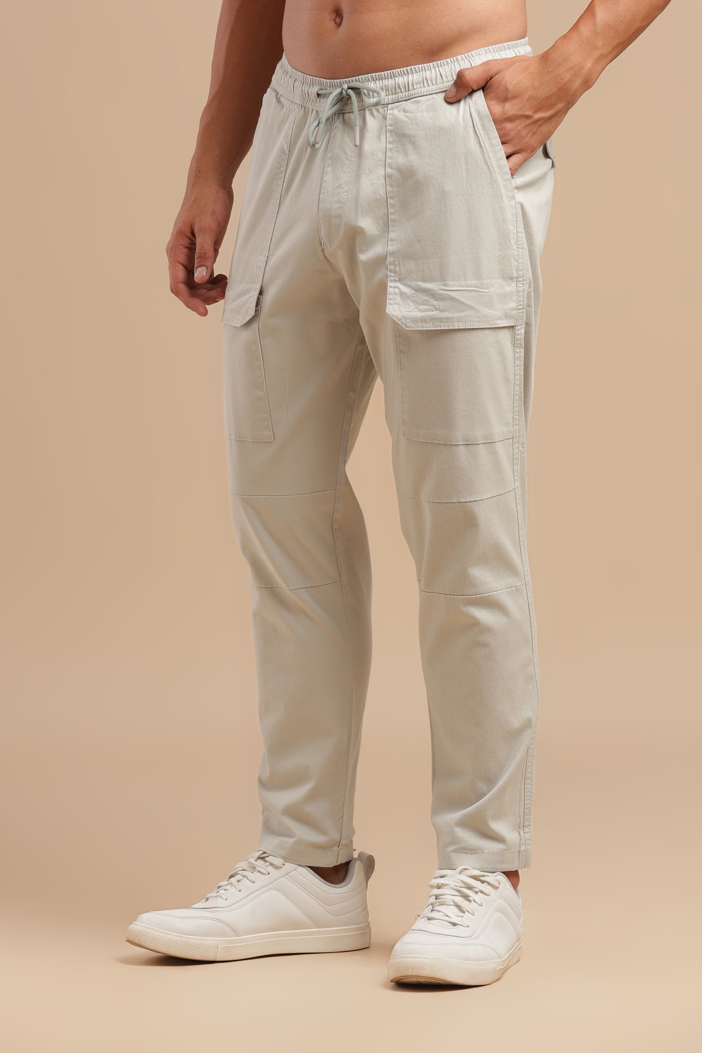 Silver Cotton Straight Fit Utility Cargo