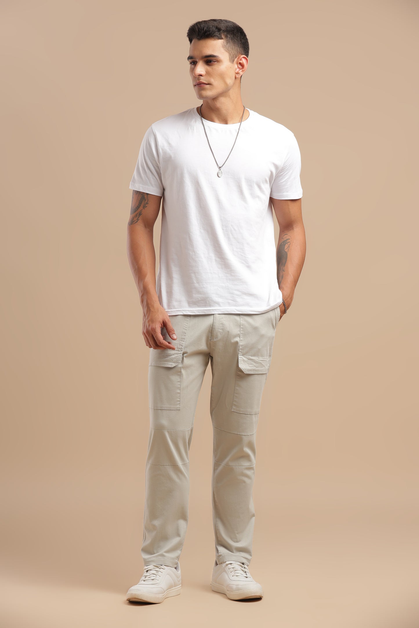 Silver Cotton Straight Fit Utility Cargo